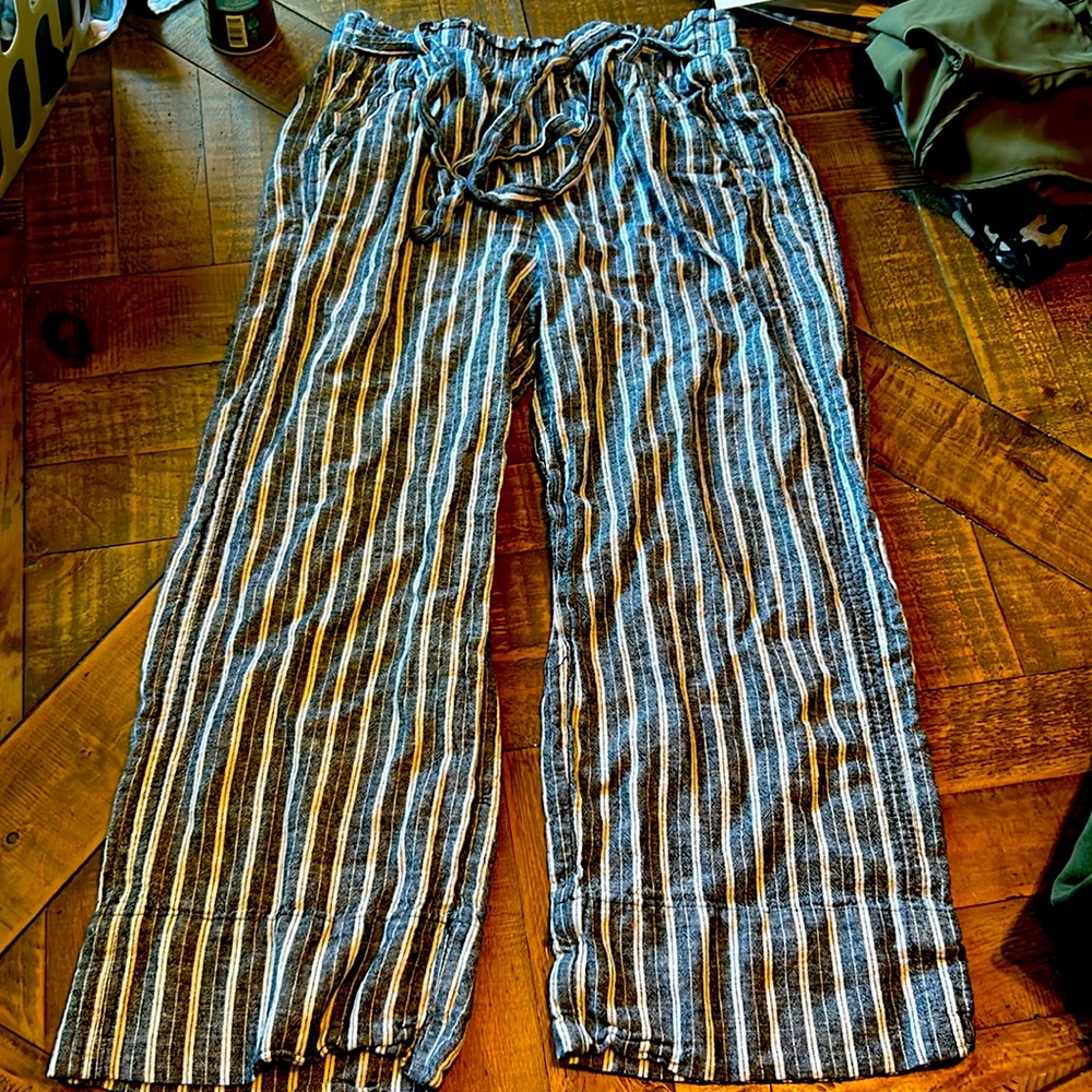 Striped blue and white dress pants